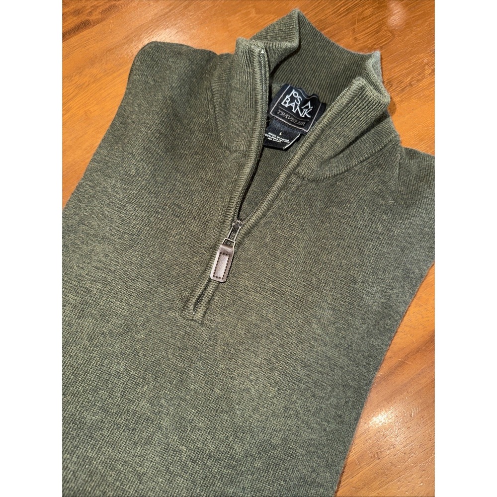JOS‎ A BANK Traveler 100% Pima Cotton Sweater Size Large Green 1/4 Zip